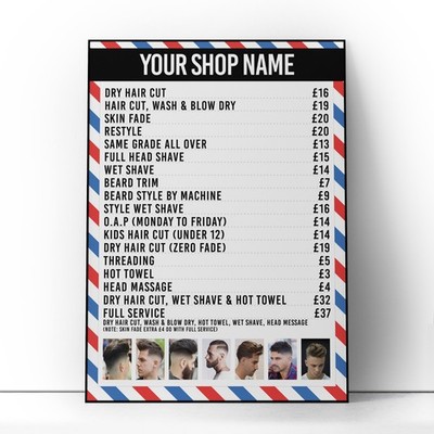 Friseursalon Salon Werbeschild Tafel Preisliste Poster A5 A4 A3 A2 A1