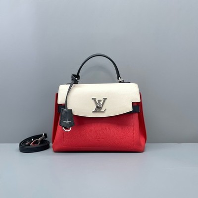 Auth Louis Vuitton Lockme Ever BB Tricolor Top Handle Crossbody Bag Red