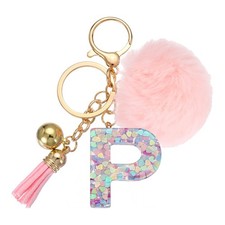 Alphabet Initial Letter Keychain Letter-P Cute Heart Resin Keyrings Pink