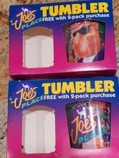 2 Vintage 1994 Joe Camel Joes Place Tumbler Cup Mug W Inserts Made in USA 10oz