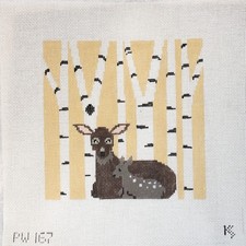 Needlepoint Canvas Kathy Shenkle Mother  Baby Deer Birch Tress Woods 13 Mesh