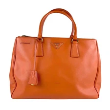 Prada Orange Leather Shoulder Bag Open Top Zip Pockets Vintage Authentic