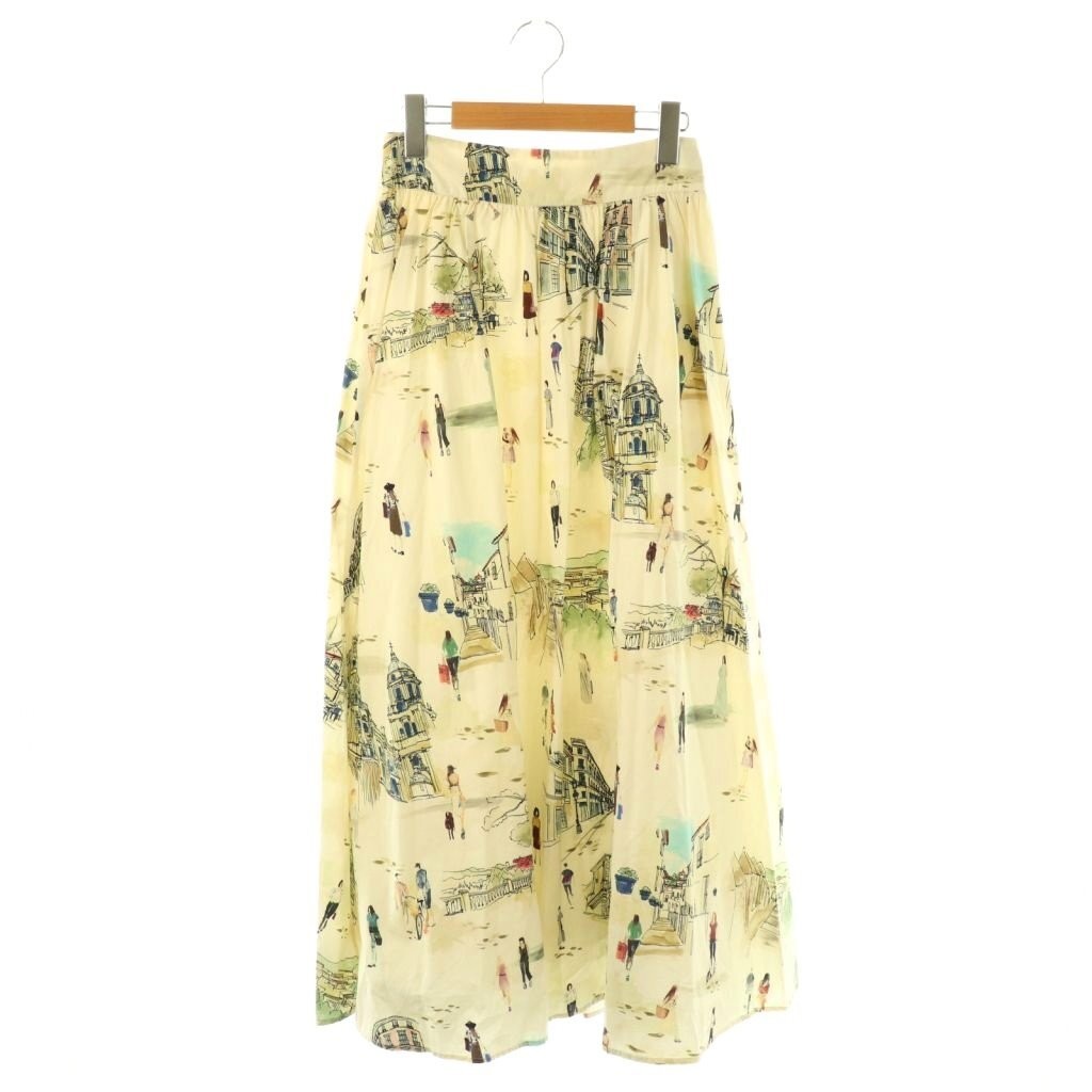 Ameri VINTAGE Flared Patterned Long Skirt M Ivory… - image 1