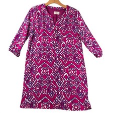 Everly Ikat Geometric Shift Dress Womens Medium Pink Excellent 3/4 Sleeve DR4422