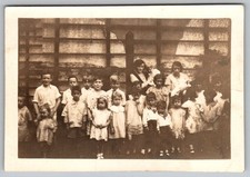 Vtg B&W Snapshot Large Group Of Children Outdoor Fence 1920s