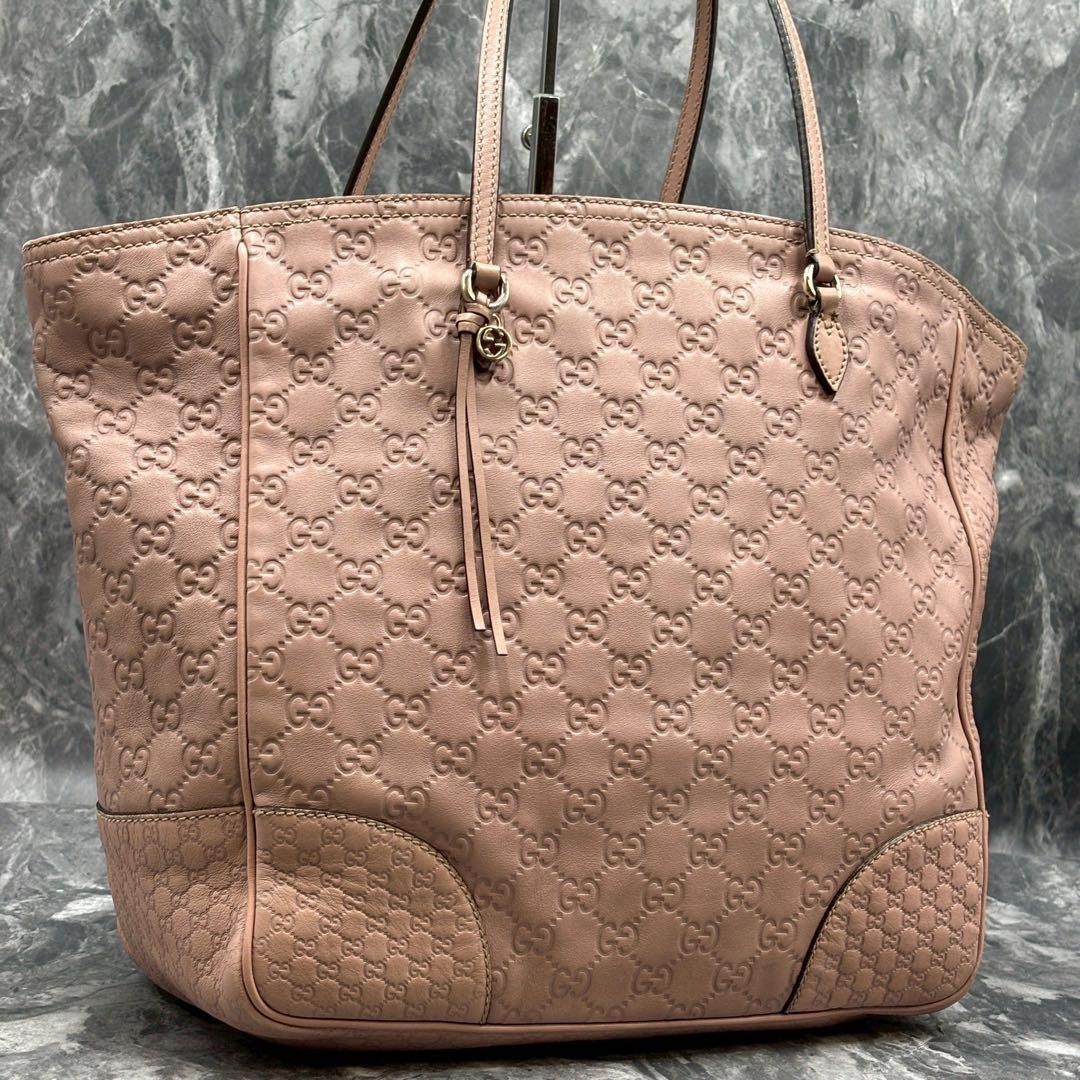 GUCCI GG Tote Bag Pink Leather Large Capacity Unisex Authentic