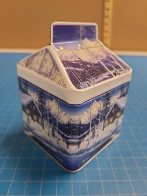 Cabin Winter Scene Milk Carton Style Tin Box Decorative Storage Container