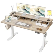 Standing Desk with Two Drawers, Stand Up Standing Desk Adjustable Height, Ele...