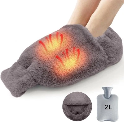 HILEYOLLA Fußwärmer 2L Wärmflasche mit Plüschbezug ohne Strom – Wärme für kalte Füße Winte