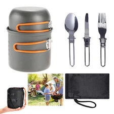 Portable Outdoor Camping Cookware Mess Kit Picnic Hiking Cooking Bowl Pot Pan US