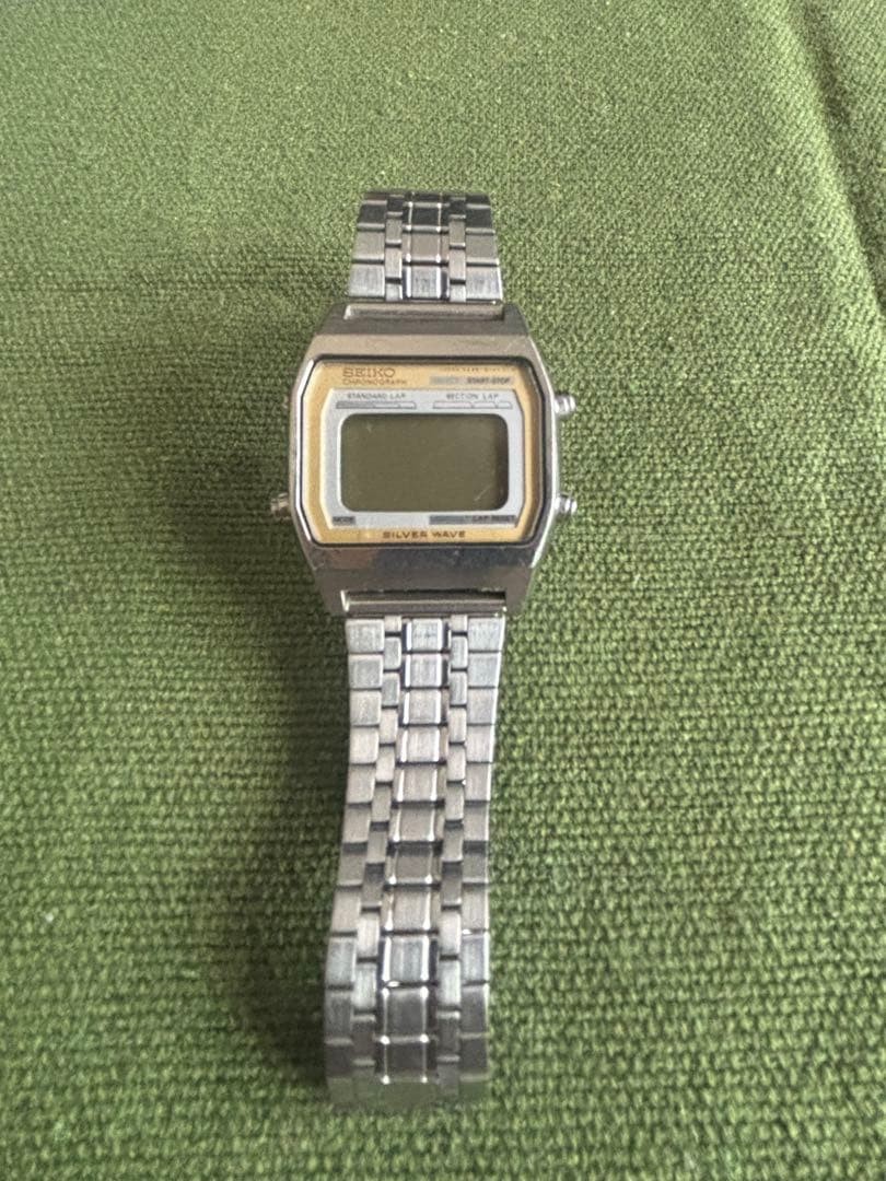 Seiko Silver Wave Vintage Digital Chronograph Men's Watch Max 17cm