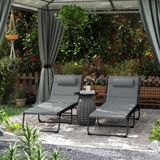 Folding Sun Loungers Set of 2, Padded Recliner Garden Chairs