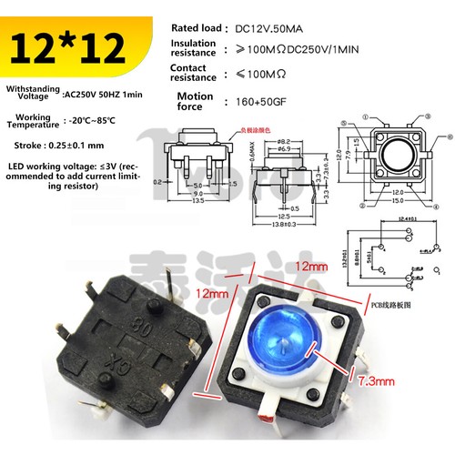 Tactile Push Button Switch, SMD/Through-Hole, Micro Momentary for PCB DIY - Picture 47 of 49