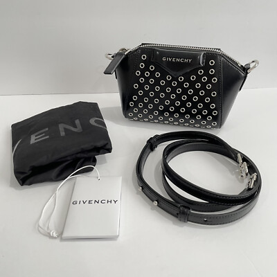Givenchy Antigona Black Leather Nano Crossbody Bag Silver Accents Clutch Bag