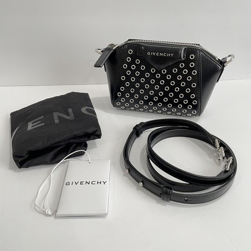 Givenchy Antigona Black Leather Nano Crossbody Bag Silver Accents Clutch Bag