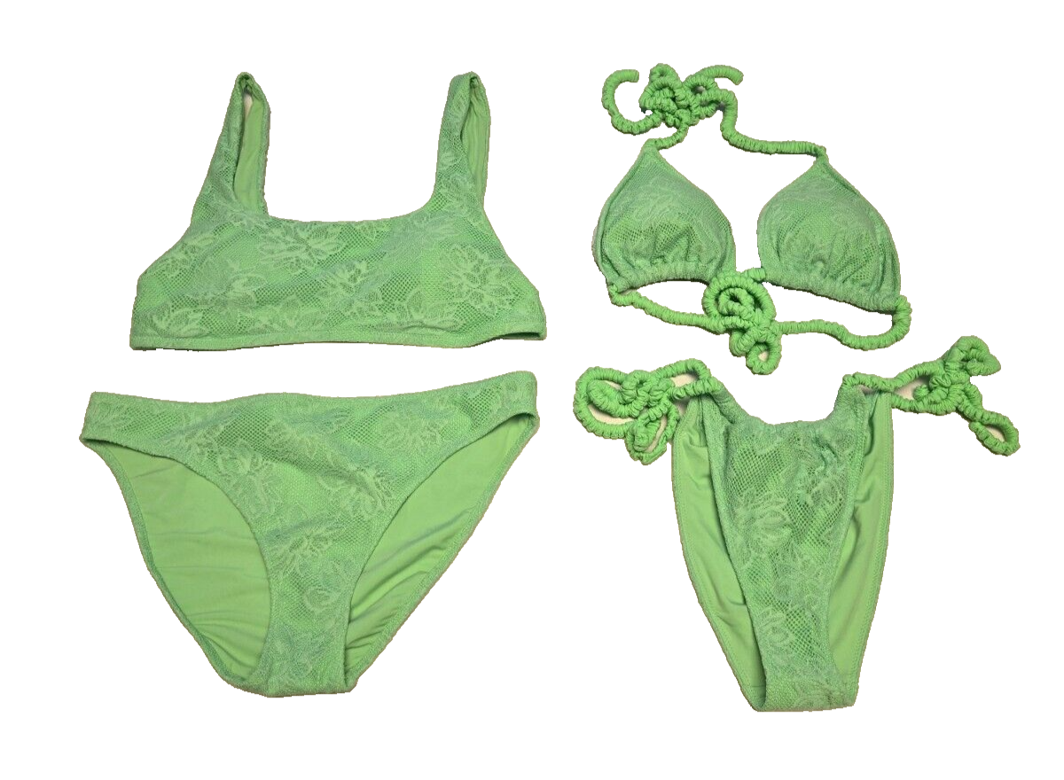 NWT American Eagle Aerie Neon Green Floral Swim Suits Choose Top