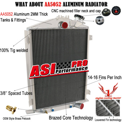 4-ROW ALUMINIUM RADIATOR fit 1932 FORD HI HIGH BOY STREET RAT ROD Model 18 B ASI