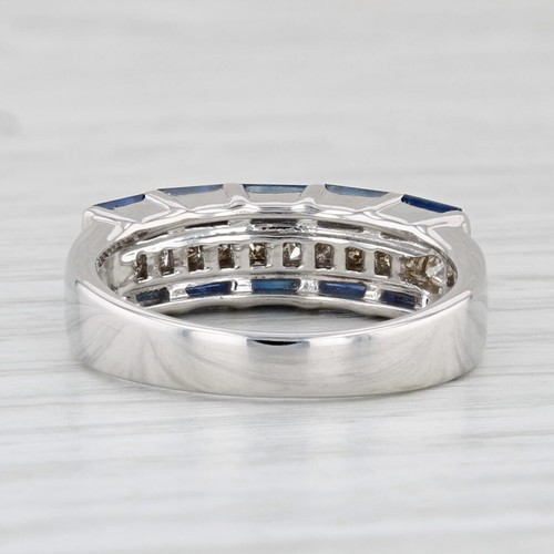1.95ctw Zafiro Azul Anillo con Diamante 14k Oro Blanco Talla 6 Apilable - Imagen 4 de 10