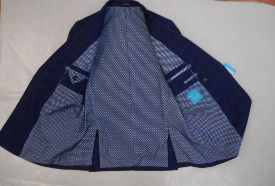 T.O. para niños Chaqueta y pantalones a cuadros azul marino 2 piezas. Traje Slim y Clásico Tallas 8 - 20 Foto 3 de 4