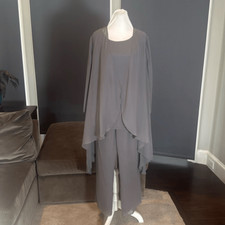 Women s Gray Chiffon 3 Piece Mother of the Bride Formal Pant Suit Size 12 NEW