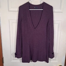 Gap Luxe Sweater Womens Size Medium Purple V-Neck Cuffed Angora Rabbit Hair