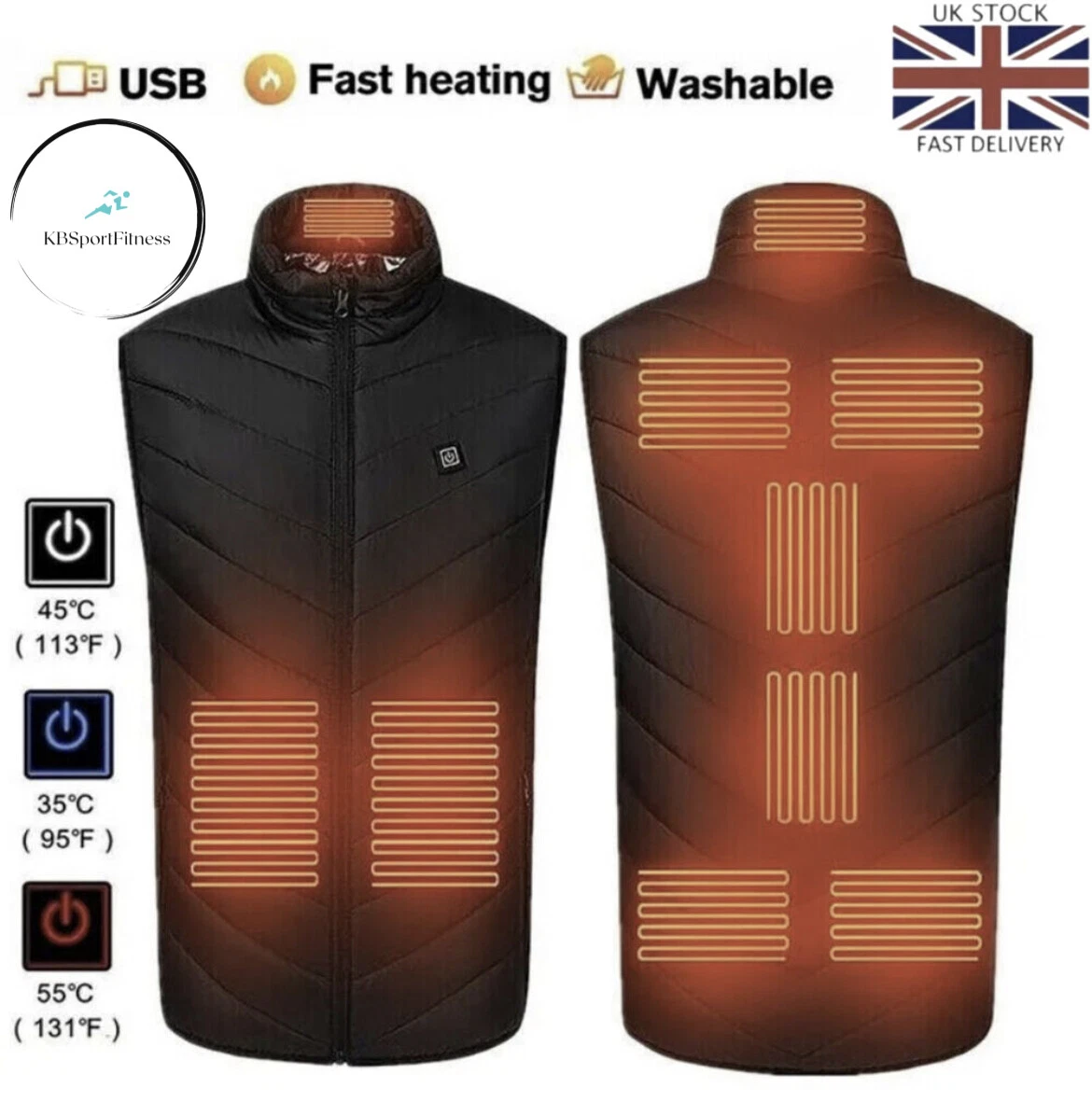 Electric Heated Vest USB Heating Jacket Thermal Gilet Winter Warmer Men Women