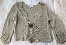 Vintage Beige Crochet Knit Crop Sweater With Medallion Women  s Medium Boho