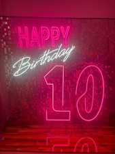 GIANT 4FT LIGHT UP NEON GLOW PARTY HIRE NUMBERS HAPPY BIRTHDAY SHIMMER WALL