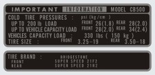 CB500 FOUR K0 "TIRE INFO" DECAL