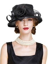Black Tea Party Derby Hats For Women Elegant Church Hat Flower Fascinators Cap