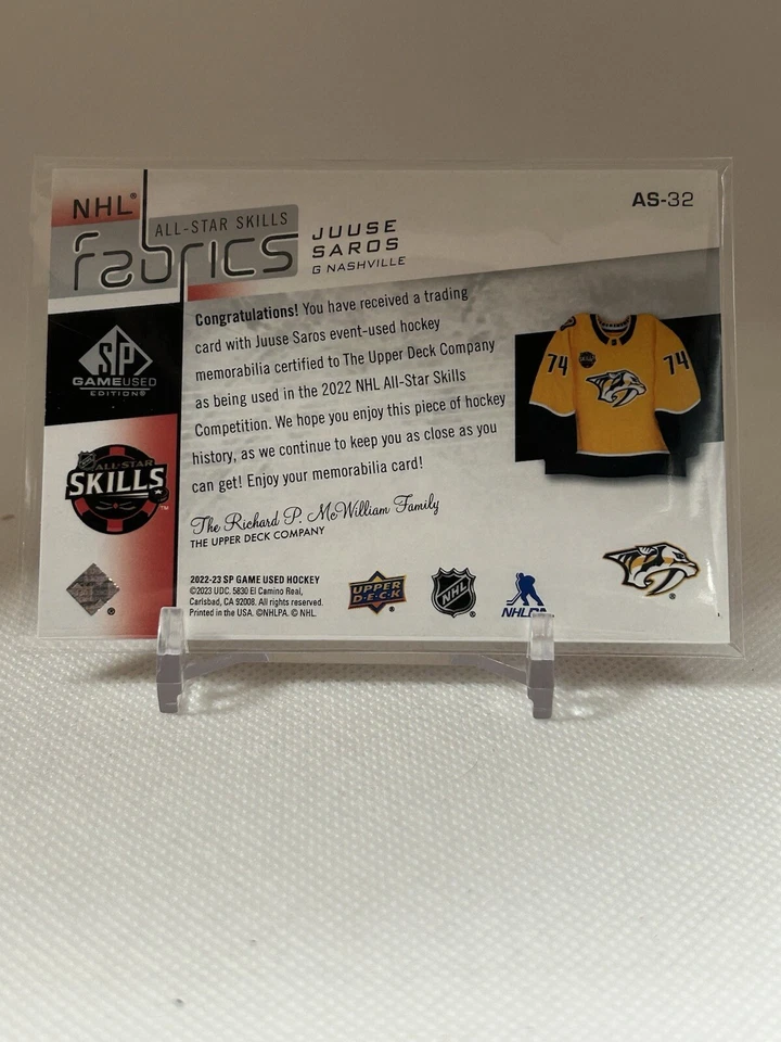 2022-23 Upper Deck Sp Game Used All Star Nhl Fabrics Juuse Saros #AS-32 - Image 2 of 2
