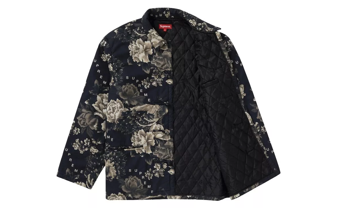 NEUF M Supreme SS21 veste paon noire manteau coton moyen motif complet hommes SB
