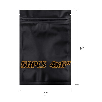 Premium 4x6'' Matte Black Small Double-Sided Mylar Foil Zip Bags Qty: 50PCS