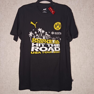 Puma BVB T Shirt Borussia Dortmund Mens Short Sleeve Black New USA Tour