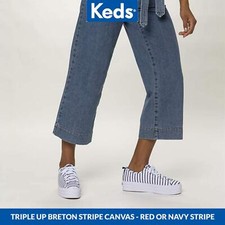 Keds womens canvas trainers, Ladies Triple Up Breton Stripe Pumps, flat shoes