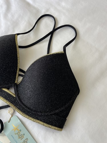 Bikini top imbottito con ferretto Luli Fama Stardust nuovo con etichette taglia M, nero glitter - Foto 3 di 12