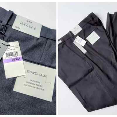 Perry Ellis Portfolio Pants Men's 38 x 34 Black Classic Fit Travel Dressy NWT