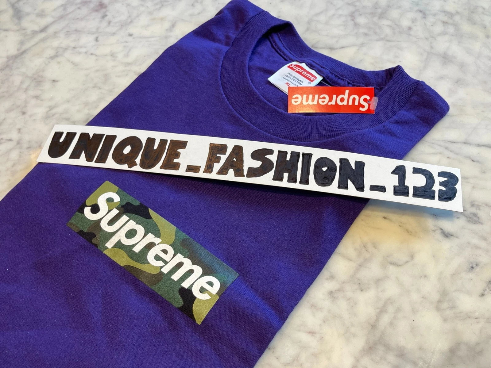 T SHIRT VIOLET SUPREME CAMO BOX LOGO T SHIRT XL BOGO FW23   NEUF AVEC ÉTIQUETTES   EXPÉDITION LE JOUR MÊME