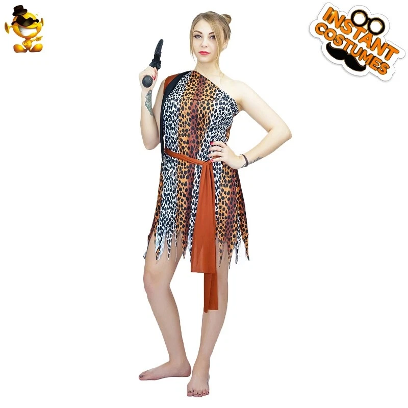 Fantasia de Halloween Primitiva Mulher das Cavernas Adultas Mulheres Cosplay Role Play Vestido Extravagante - Imagem 4 de 4