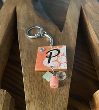Handmade Peach Pastel Beaded Alphabet Keychain / Initial LETTER P-Free Shipping