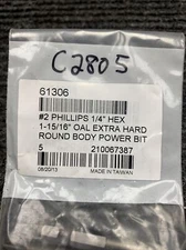 Lot of 5 - #2 Phillips 1/4"Hex 1-15/16"OAL Extra Hard Power Bit Fastenal