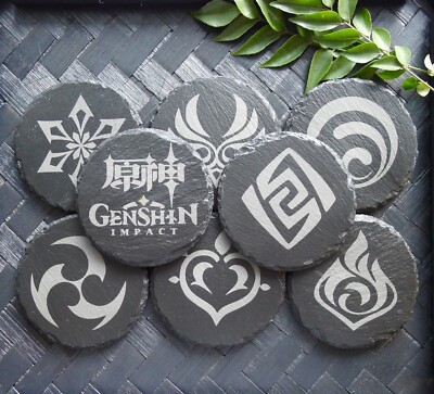 Genshin Impact Archon Slate Coaster Set of 8 Elemental Inspired Gaming Gear