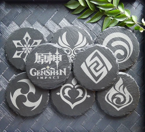 Genshin Impact Archon Slate Coaster Set of 8 Elemental Inspired Gaming Gear