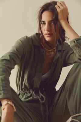 Free People Quinn Coveralls Jumpsuit Button Up Summer Washed Pine One Piece S