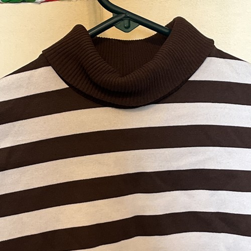 Pullover donna XS True vintage anni '70 XS a maniche lunghe a righe collo di tartaruga marrone - Foto 2 di 7