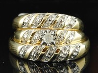 Diamant Trio Set 14K Gelbgold Passender Verlobungsring Ehering 0,07 Ct.