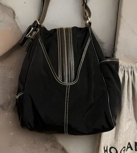 Borsa a tracolla in tela HOGAN cerniera più tasche manici in pelle nera accenti - Foto 2 di 9