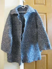Handmade Crochet Women Blue Coat Long Sleeve Open Front Knit Cardigan Jacket