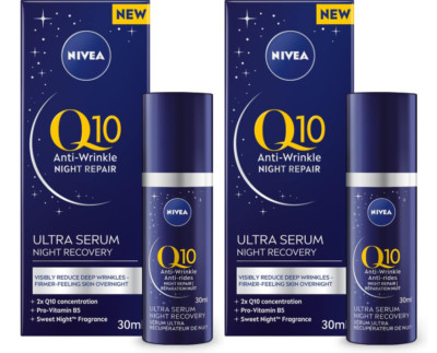 (2-pack) NIVEA Q10 Anti-Wrinkle Night Repair Ultra Serum Night Recovery 1 Oz