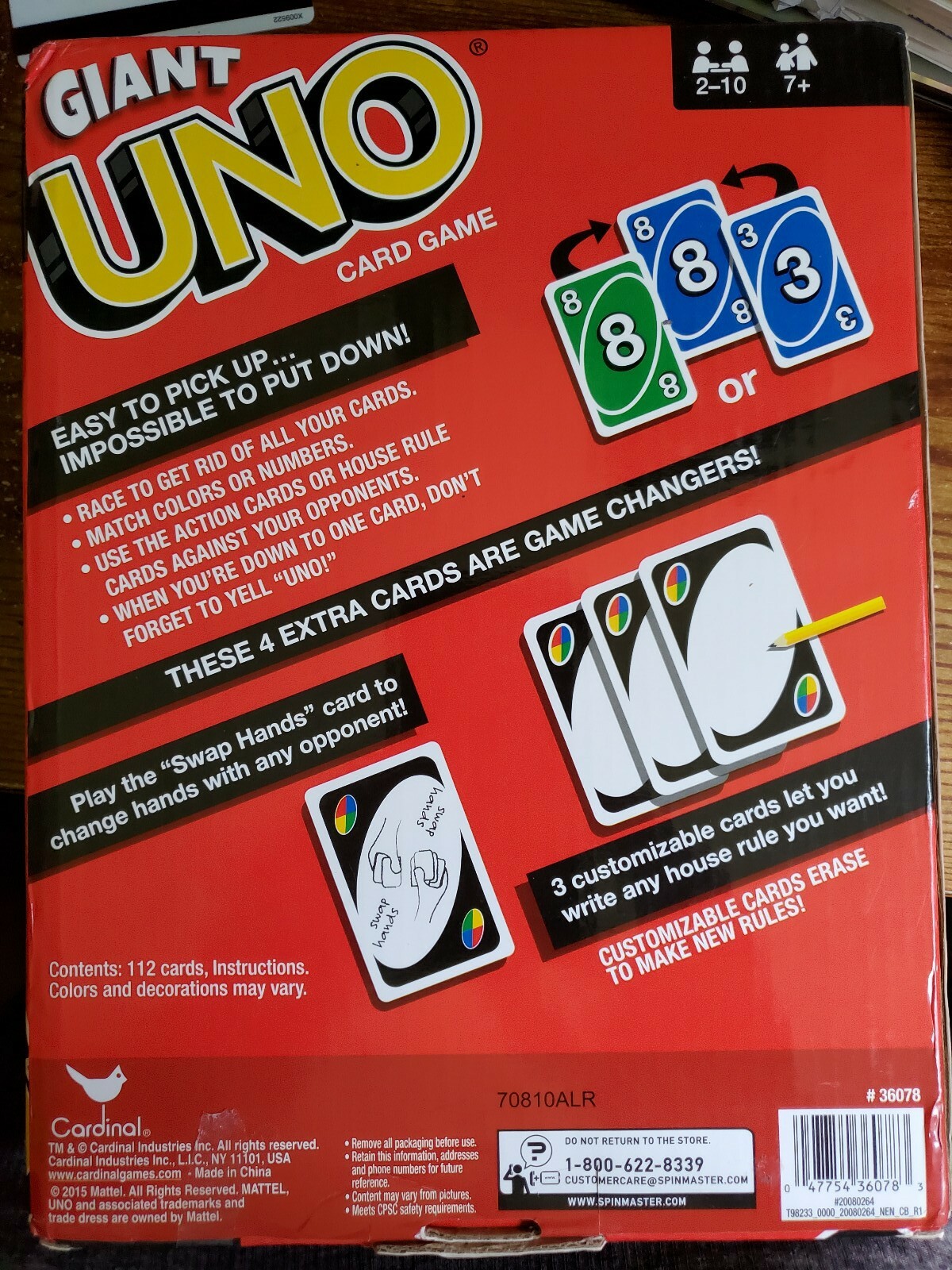 New Cardinal Giant Uno Card Game 7.4"x10.1" Gift | eBay